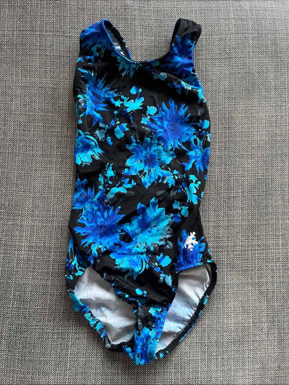 Black One-Piece Swimsuit with Blue Floral Print